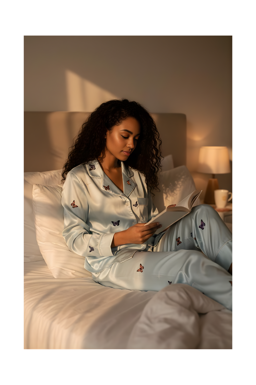 סט פיג׳מה פרפרים סאטן לנשים