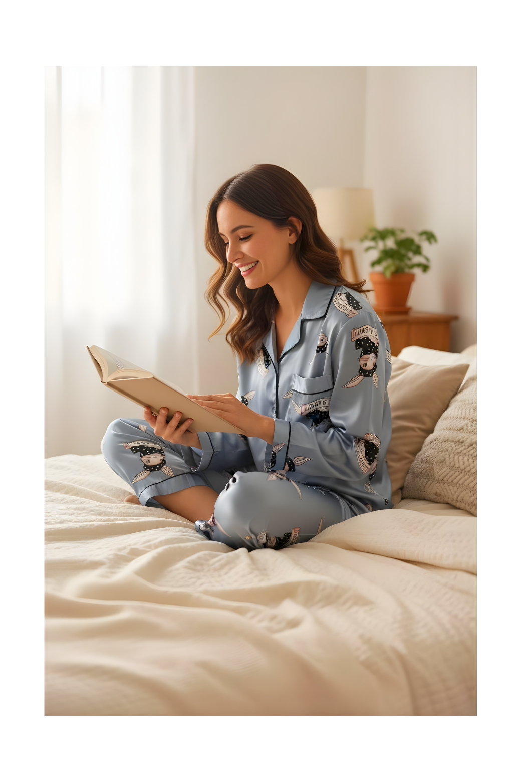 סט פיג׳מה ארנבים סאטן לנשים