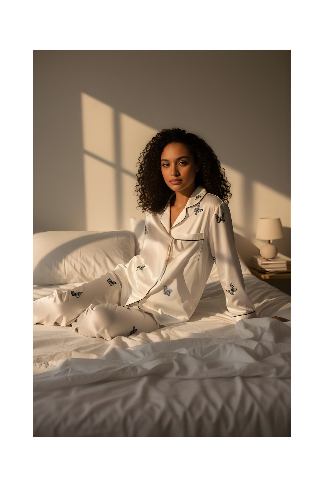 סט פיג׳מה פרפרים סאטן לנשים