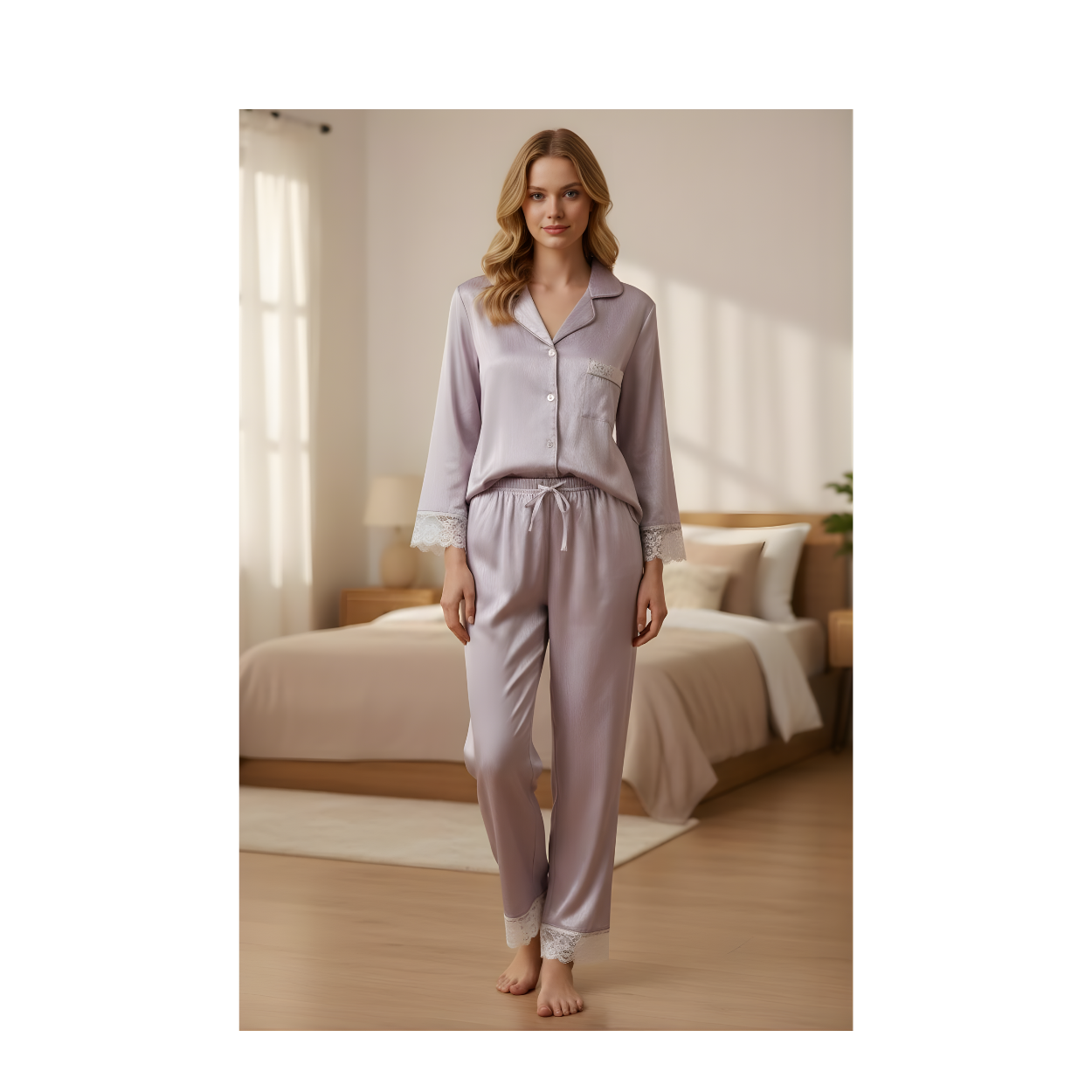 סט פיג׳מה סאטן יוקרתי לנשים