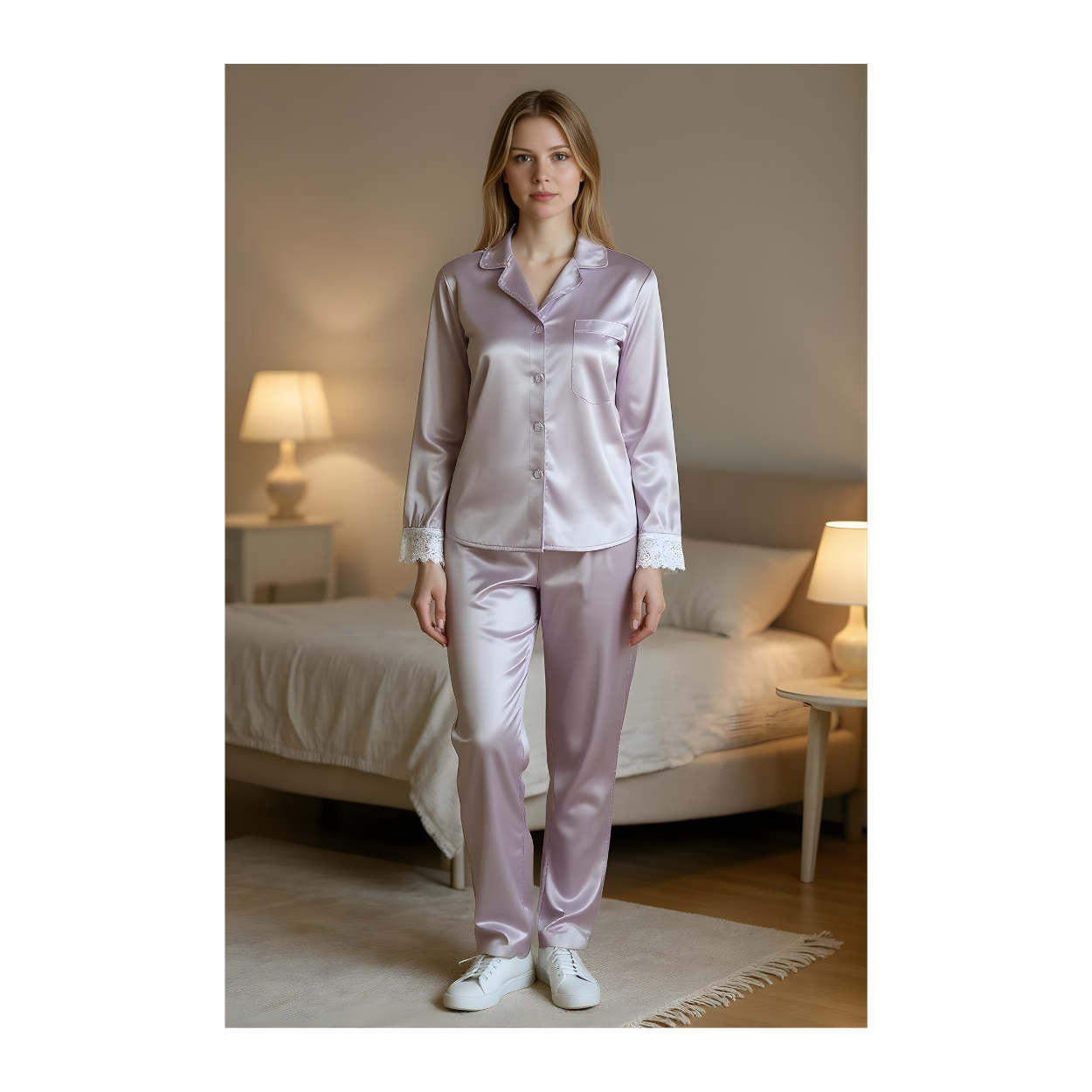 סט פיג׳מה סאטן יוקרתי לנשים
