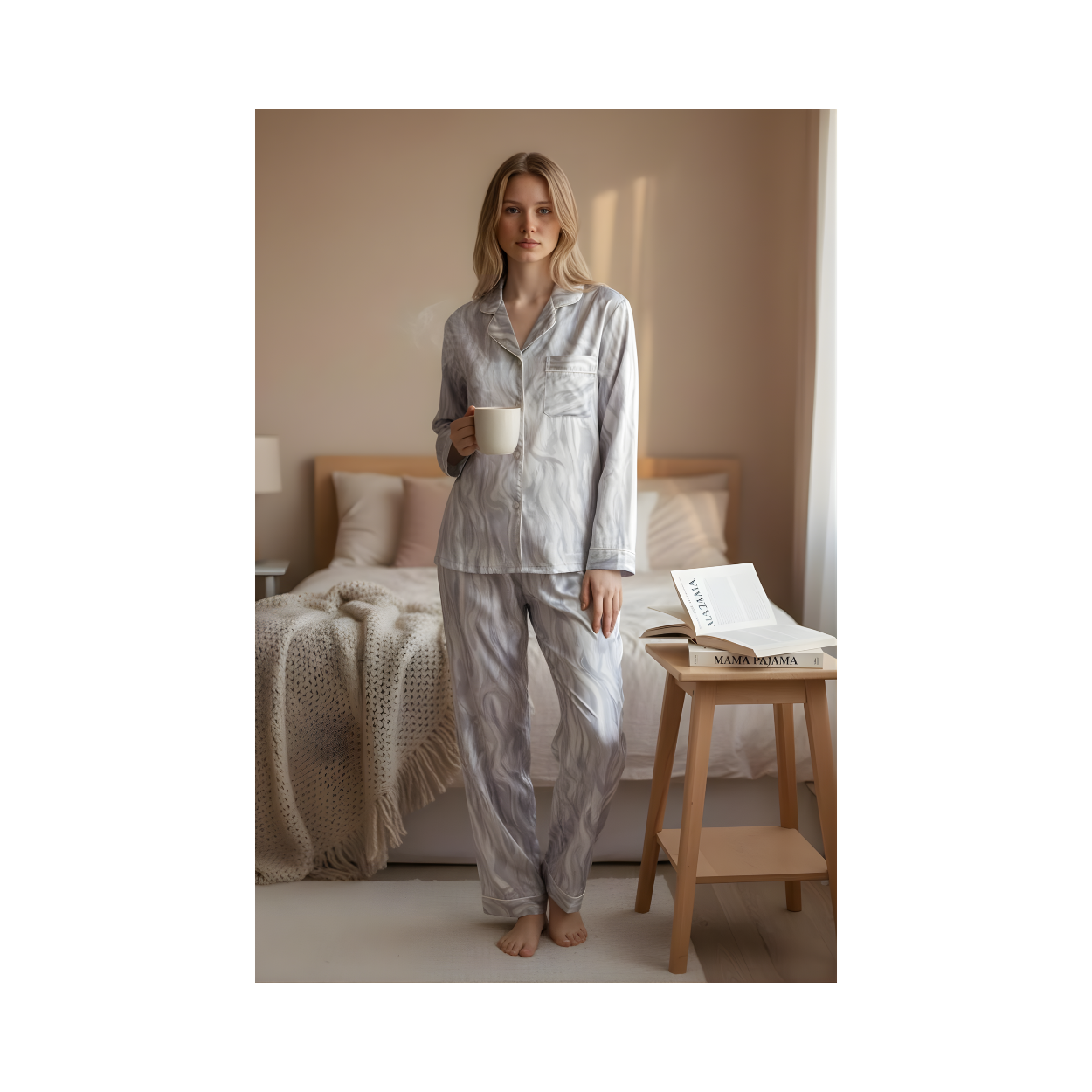 סט פיג׳מה סאטן יוקרתי לנשים