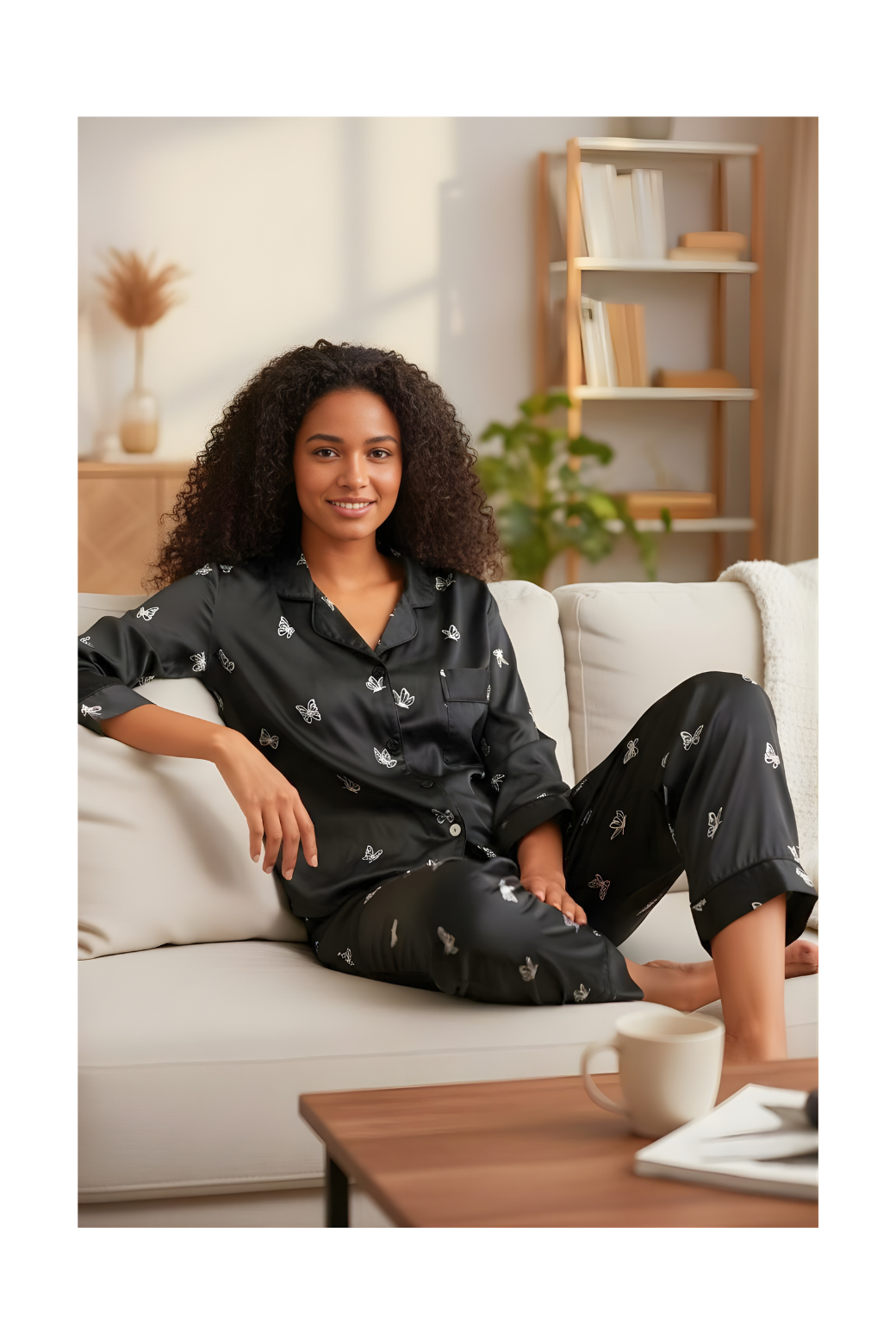 סט פיג׳מה פרפרים סאטן לנשים