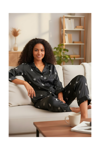 סט פיג׳מה פרפרים סאטן לנשים