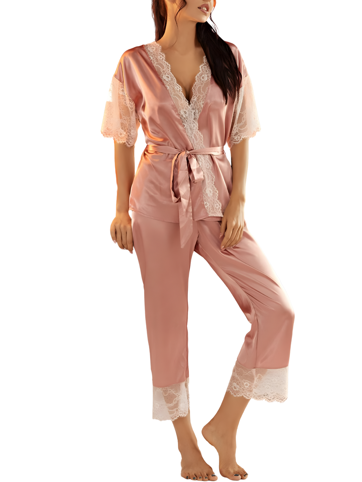 סט פיג׳מה סאטן יוקרתי לנשים
