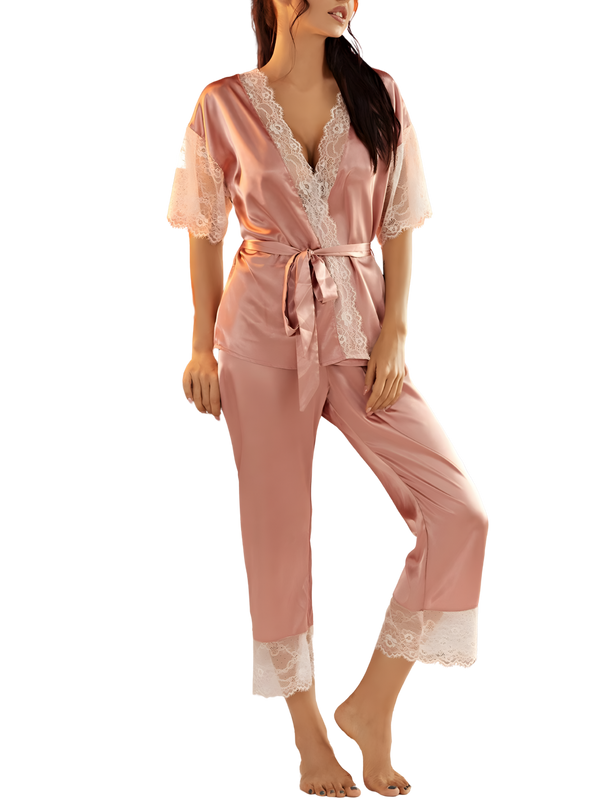 סט פיג׳מה סאטן יוקרתי לנשים