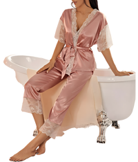 סט פיג׳מה סאטן יוקרתי לנשים