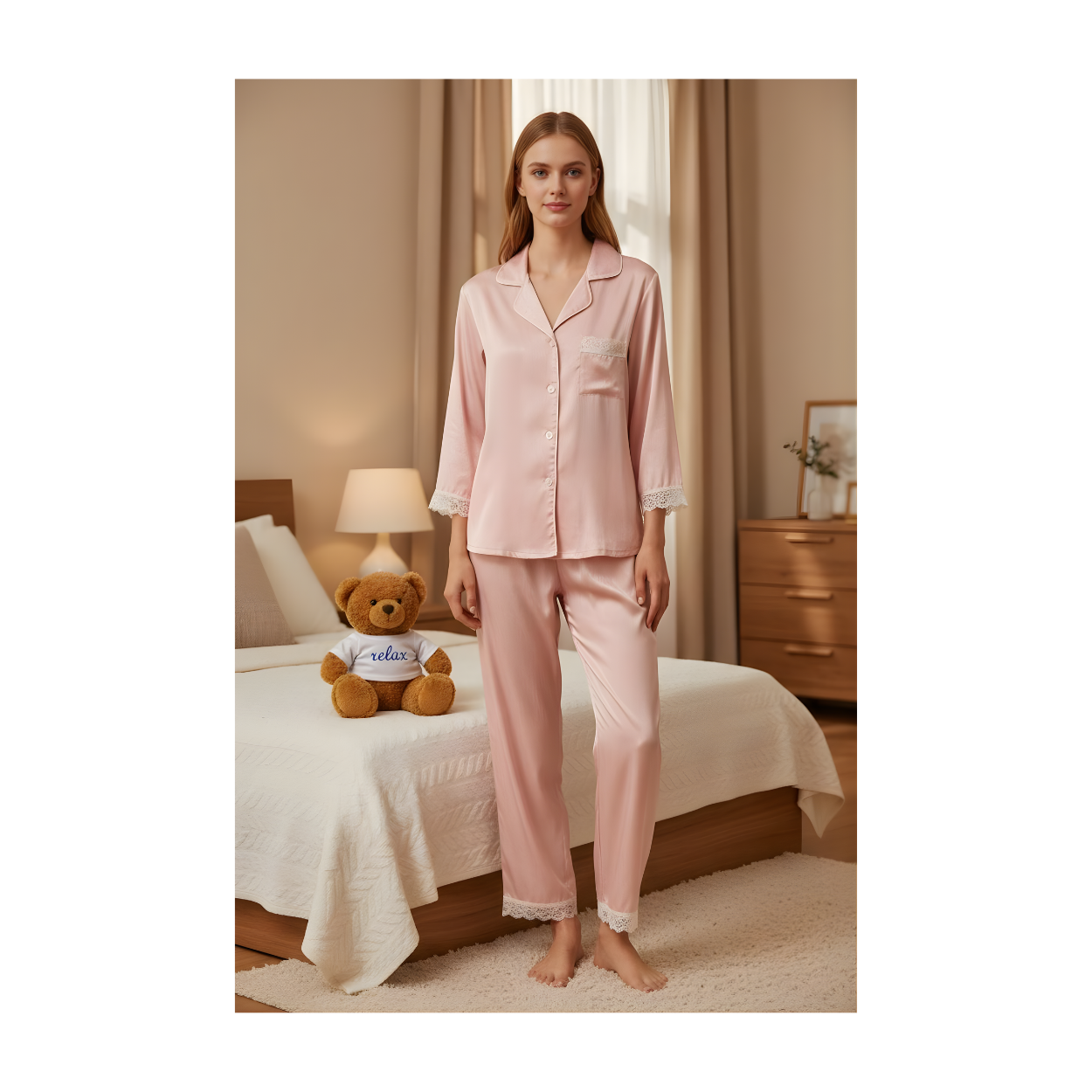 סט פיג׳מה סאטן יוקרתי לנשים