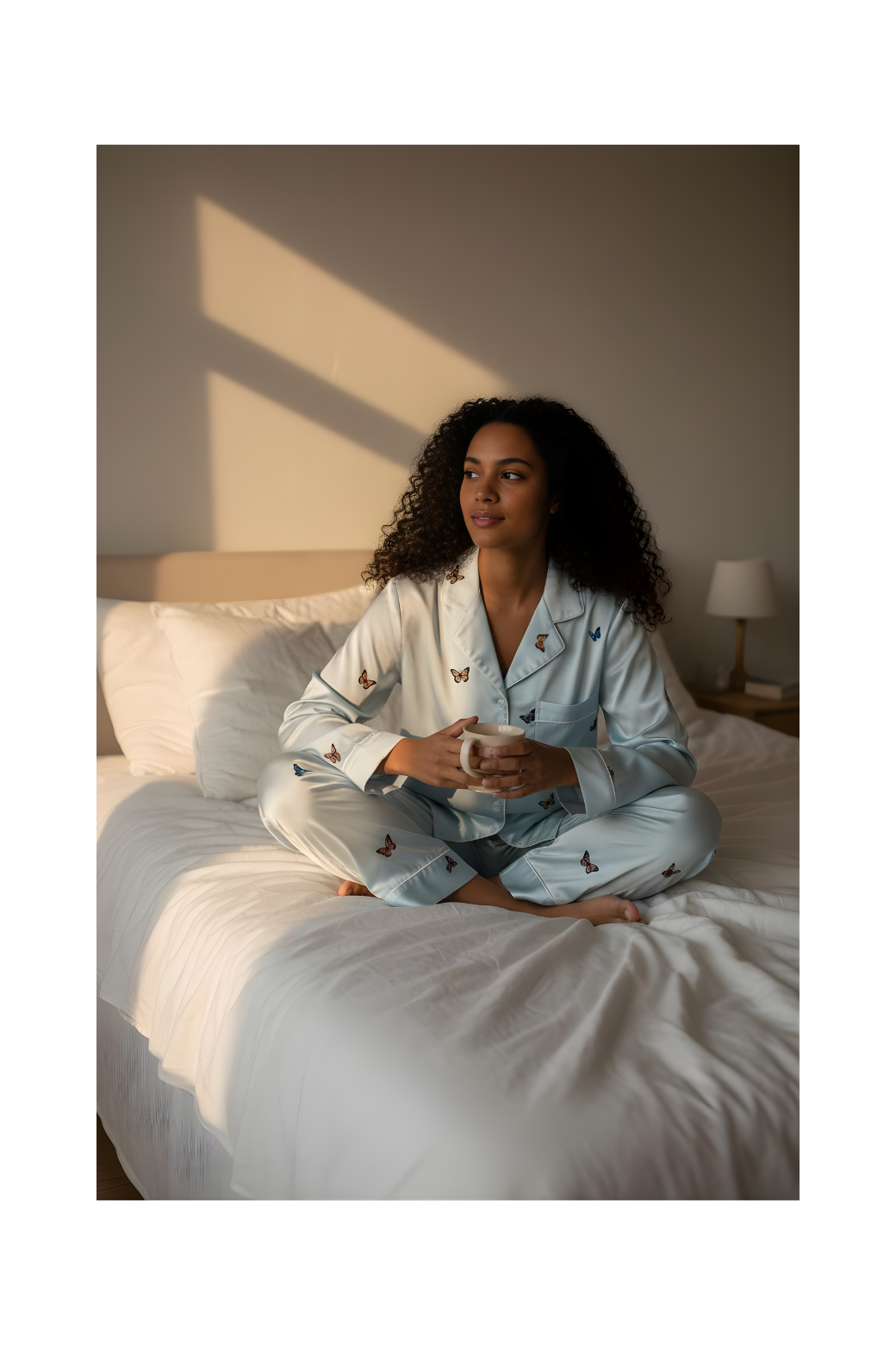 סט פיג׳מה פרפרים סאטן לנשים