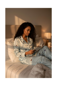 סט פיג׳מה פרפרים סאטן לנשים