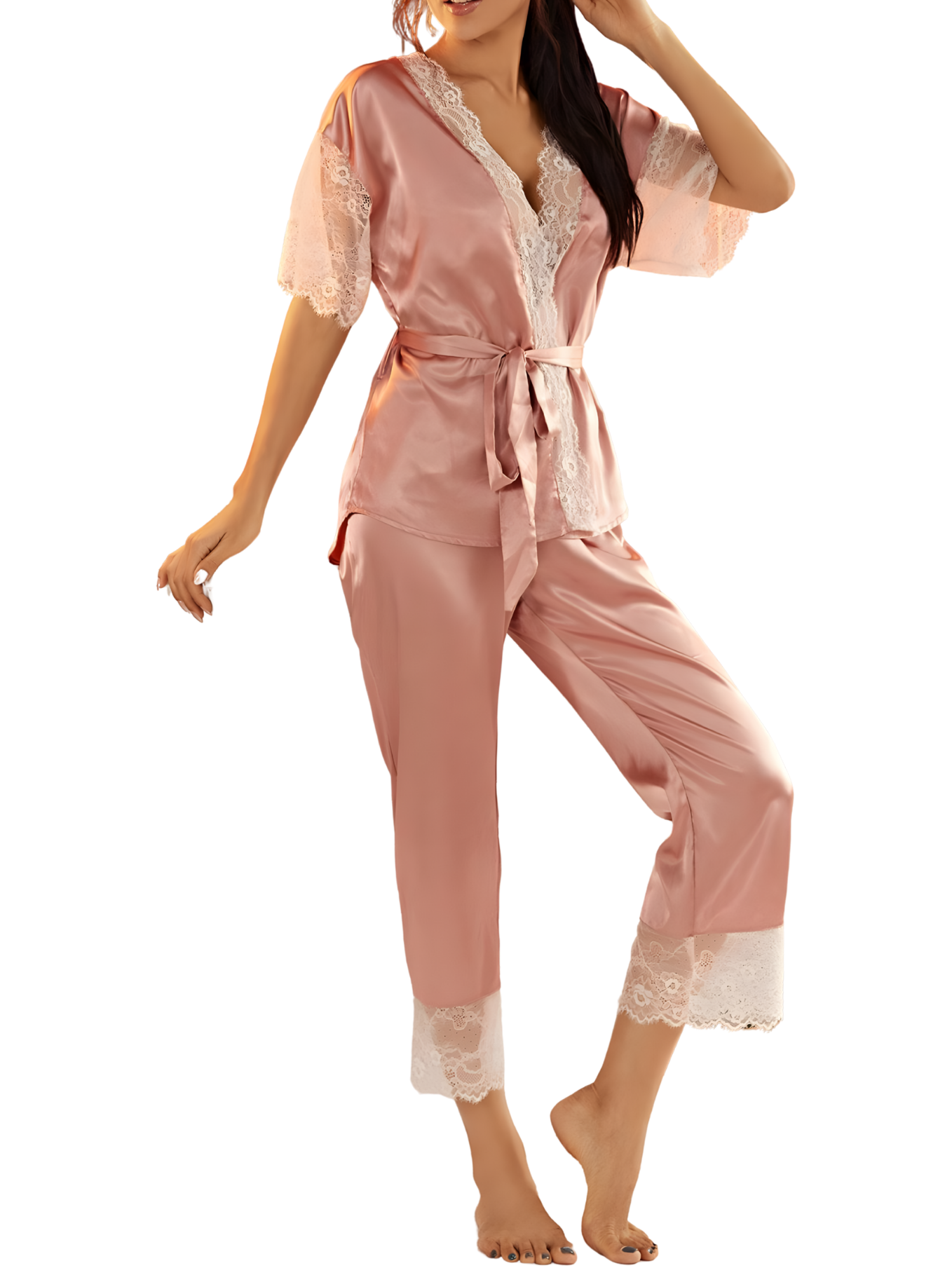 סט פיג׳מה סאטן יוקרתי לנשים