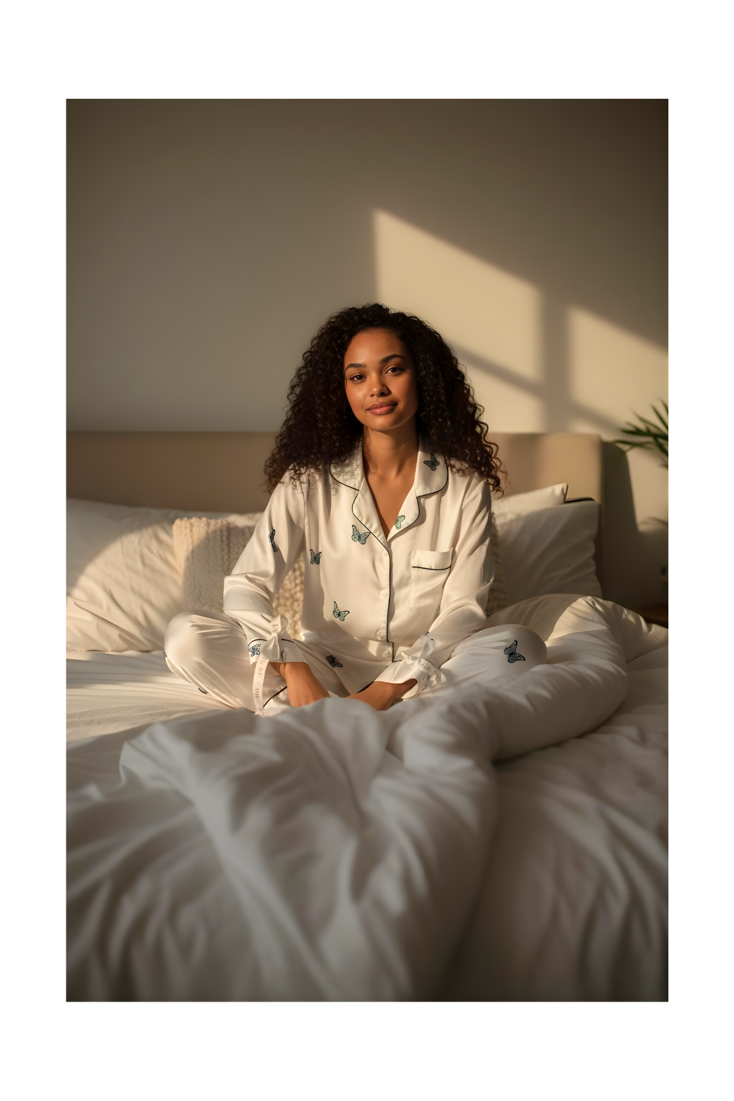 סט פיג׳מה פרפרים סאטן לנשים