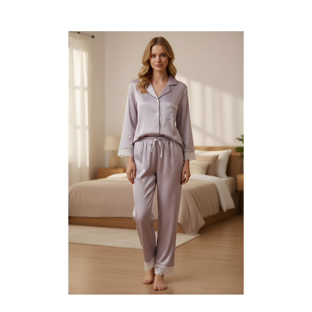 סט פיג׳מה סאטן יוקרתי לנשים
