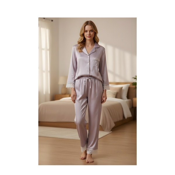 סט פיג׳מה סאטן יוקרתי לנשים