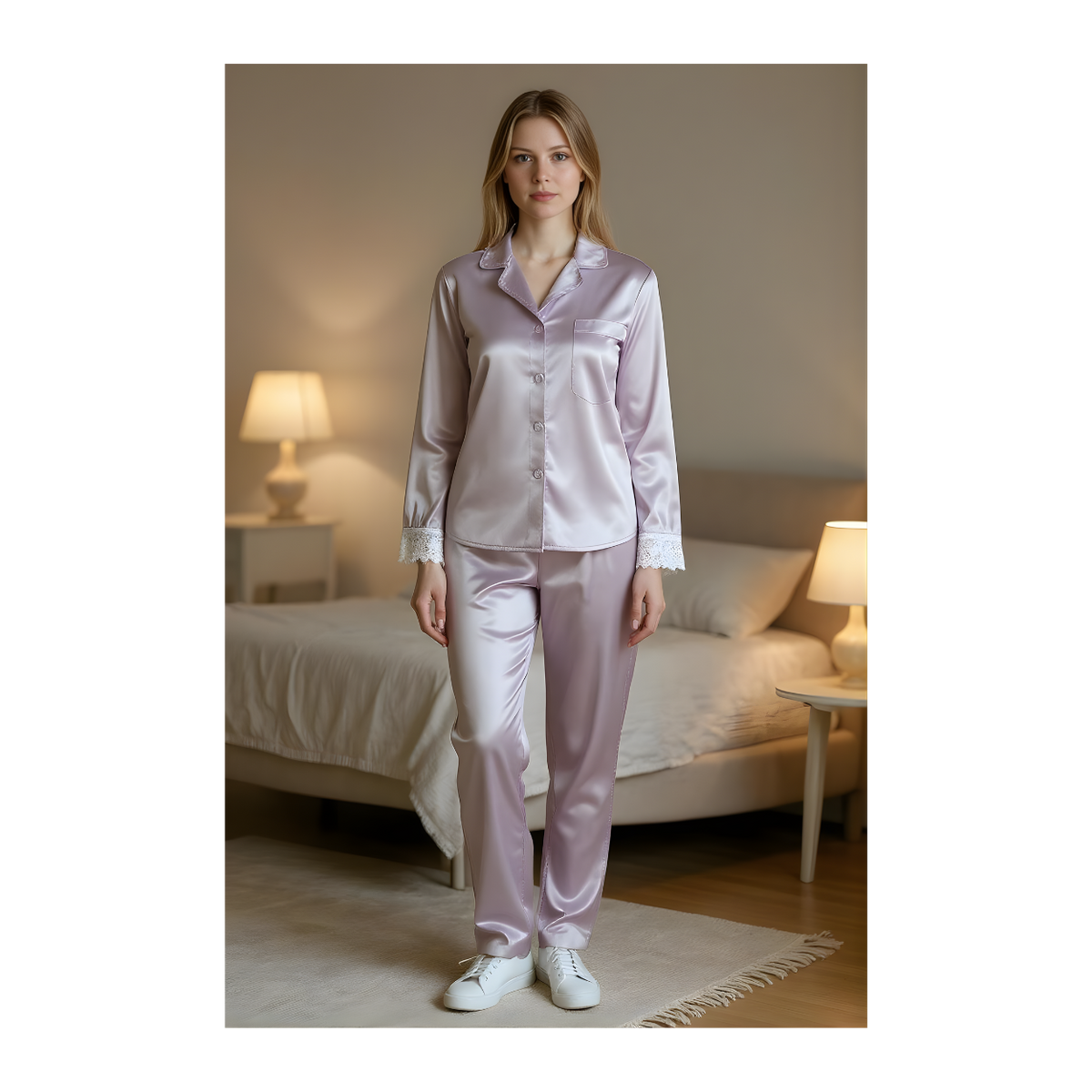 סט פיג׳מה סאטן יוקרתי לנשים